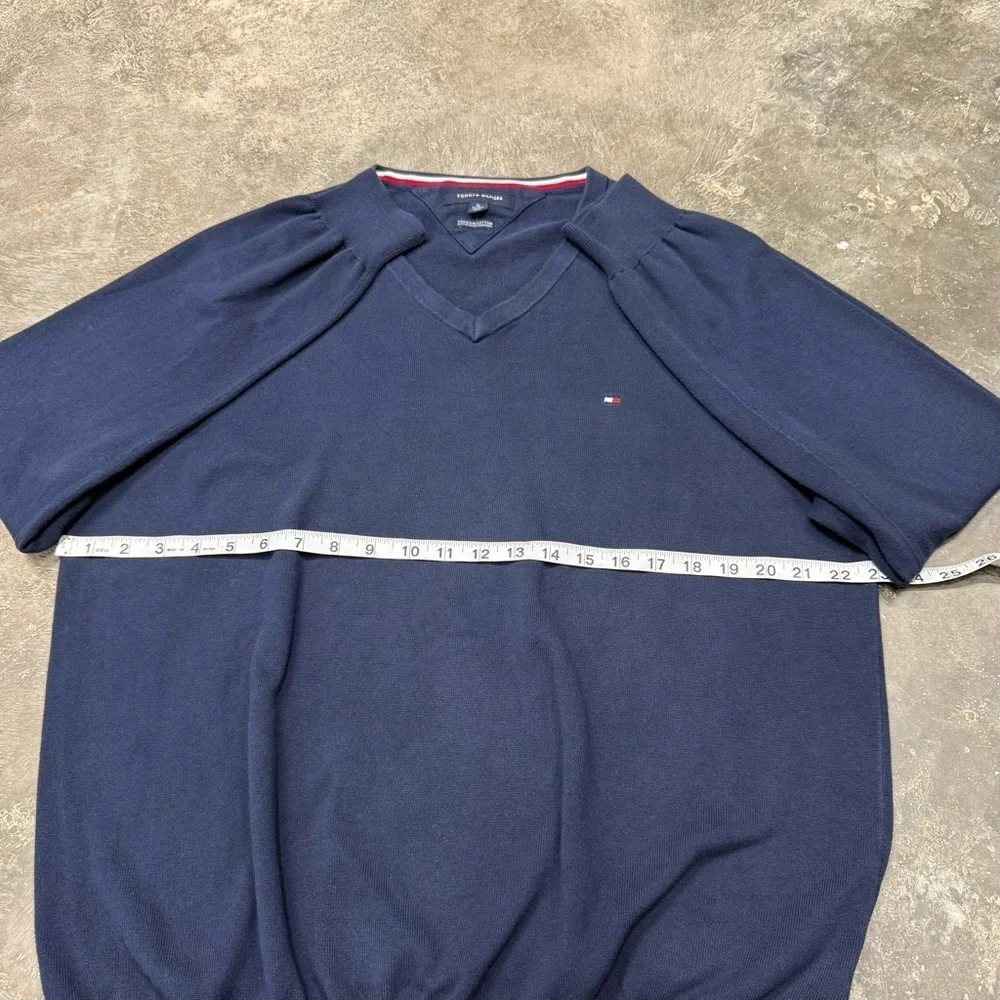Tommy Hilfiger Navy V-Neck Knit Sweater Classic Flag Logo